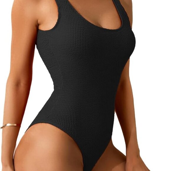 Black Ribbed Scoop Neck One Piece Swimsuit | Size XS | NWT - Picture 3 of 4